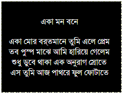 Text Box: অরণ্যের দিন রাত্রি
সুন্দর তুমি অন্তরে
সুন্দর তুমি বাহিরে
অসুন্দরের খোঁজে আজ কেন
মন আজ অতি চঞ্চল যেন...
